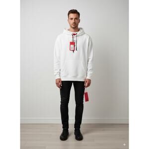 NWT HUGO BOSS White Graphic Hoodie Back Rose Print Organic Cotton Pullover M